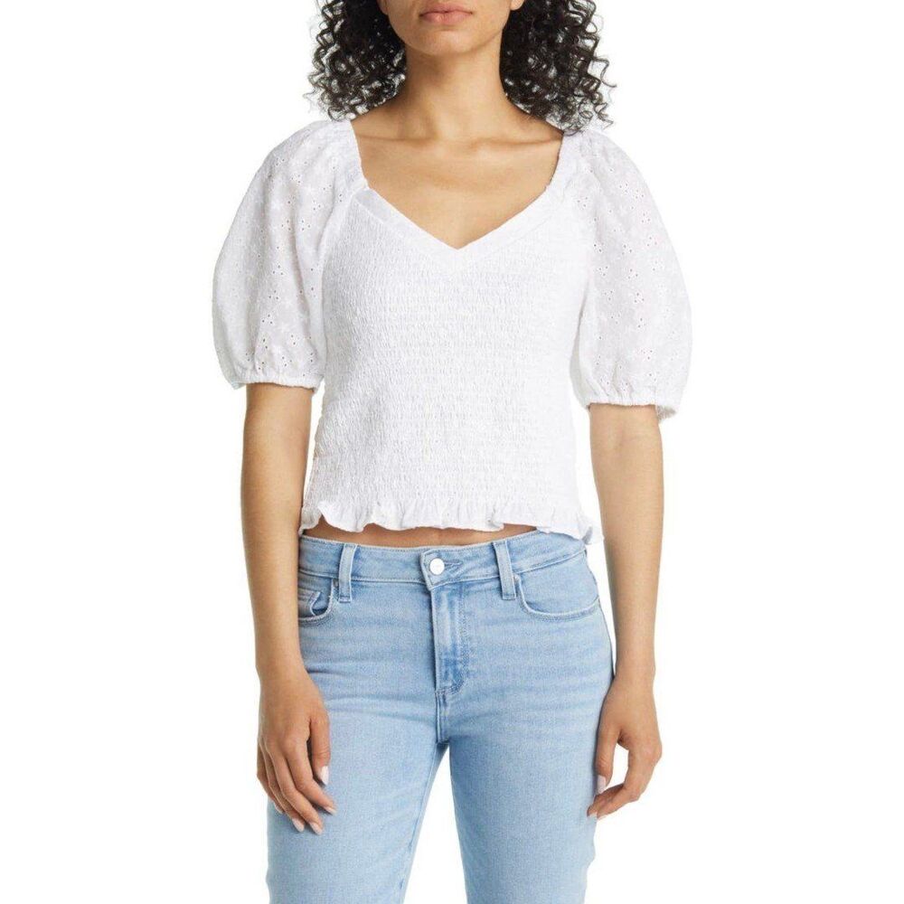 1.State Eyelet Smocked Top (Size L)